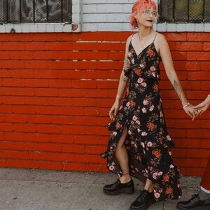 Lush Black Floral Maxi Dress